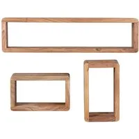 KADIMA DESIGN Wandregal Design Wandregal 3er Set BOHA Massiv Holzregale Akazie Landhausstil, Wand-Regale, Hängend Würfel, Regal Wandkästen Eckig, Rustikales Wandregal-Set Holz, Hängeregal Viereckig Echtholz
