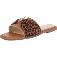 Ital-Design Stylische Damen Slipper mit Goldakzent für den Sommer Pantolette (89542753) Blockabsatz Pantoletten in Camel