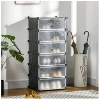 HOMCOM Schuhregal Schuhboxen 6er Set Schuhkarton stapelbar DIY Schuhorganizer, Schuhregal 1-tlg., Kunststoff Stahl Schwarz+Weiß 49 x 36,5 x 108 cm