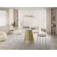 WFL GROUP Esstisch Naro Gold ausziehbar rund modern mit goldenen Metallbeinen (MADE IN EU, erhältlich in 2 Größen – 100/120 cm, ausziehbar auf 180/200 cm), platzsparender Tisch für kleine Küche, Esszimmer oder Wohnzimmer