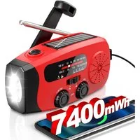 Greadio Solar-Kurbelradio Rot, Tragbares AM/FM Notfallradio, 086S Radio (AM-Tuner, FM-Tuner, NOAA-Wetterradio (WB), 0,5 W, mit LED-Lampe & 2000mAh Akku)