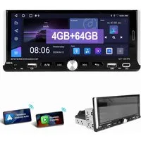 ESSGOO 4GB+64GB Single 1DIN Android 15 Apple Carplay Android Auto GPS WiFi Autoradio (Digitalradio (DAB), FM, AM, Touchscreen Mirror Link)