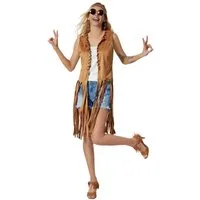 dressforfun Hippie-Kostüm Damenkostüm, Braune Weste mit tollen Accessoires.