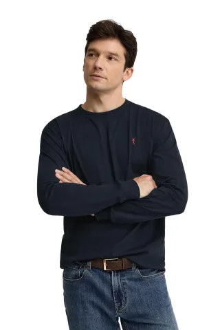 Langärmliges T-Shirt marineblau mit geradem Schnitt und Rigby Go Stickerei
