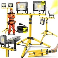 MASKO LED Baustrahler LED Fluter mit Stativ höhenverstellbar bis 202cm, 8000 Lumen Strahler, LED fest verbaut, Kaltweiß, 2x50W LED Arbeitsleuchte für drinnen & draußen, IP65, 5m Kabel