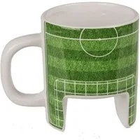 Out of the Blue Tasse Stadion Kaffeetasse ca. 12x9 cm Fußballplatz mit Zubehör Tischfußball, Steingut, inkl. Fingerschuhe und Mini-Fußball