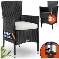Casaria Gartenstuhl (2 St), Polyrattan 2er Set Stapelbar 7cm Auflagen 160kg Belastbarkeit
