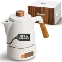 MiaMio Teeservice Teekanne mit Stövchen und Siebeinsatz, 1 l, Weiß (3-tlg), Keramik, mit Stövchen und Siebeinsatz, 1 l