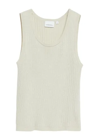 comma - Ärmelloser Strickpullunder mit Rundhalsausschnitt beige - Gr. - 40