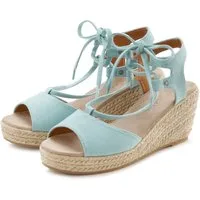 LASCANA Sommerschuh, offener Schuh, Sandale, Sandalette, Keilsandalette mit Keilabsatz, Bast-Optik & Schnürung VEGAN