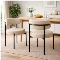 HAGO Esszimmerstuhl 2er Set Küchenstühle Esszimmerstühle Teddy Stoff Rückenlehne rund
