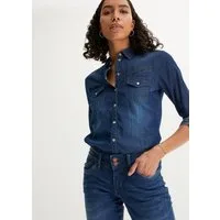 bonprix Jeansbluse schmale Passform, aus reiner Baumwolle, mit Druckknopfleiste