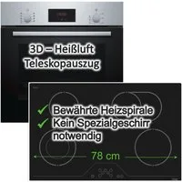 BOSCH Backofen-Set Teleskopauszug 3D-Heißluft Versenkknebel + Glaskeramik 78cm Bräterzone, mit 1-fach Teilauszug, Hydrolyse