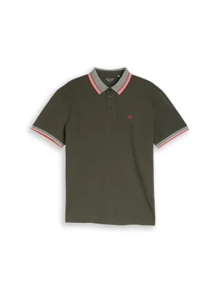 Tom Tailor - Piqué Poloshirt mit Logo-Print deep leaf green - Gr. - L