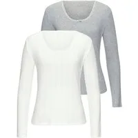 Vivance Langarmshirt Unterziehshirt (2er-Pack) aus feiner Pointelle-Ware mit Spitze, reine Baumwolle