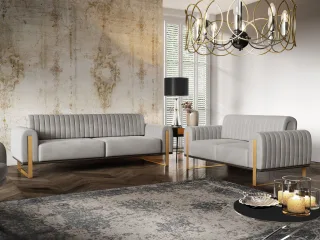 Sofaset Designersofas VALERIE 3-2 in Stoff Stoff Elisa Velvet Hellgrau