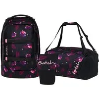 Satch Schulranzen Schulrucksack-Set PACK Mystic Nights 3-teilig (3-teilig), ergonomisch, Your-Size-System: auf Körpergröße anpassbar