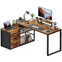 HOMALL Schreibtisch L-förmiger Eckschreibtisch mit USB-Anschluss und zwei Steckdosen. (140 x 100 x 75 cm, mit Monitorständer und Beleuchtung, L-förmiger Schreibtisch/Gaming-Tisch, umwandelbar in einen I-förmigen Schreibtisch, mit drei Schubladen und 