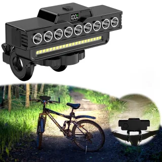 BIKIGHT 9LED+21SMD 120dB Horn Power Digital Display Bicycle Headlight Type-C Charging Waterproof 7 Gears Flash Bike Fron