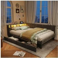 Furnishings Home Polsterbett Daybett Tagesbett LED (Geeignet für Jungen und Mädchen), Mit 2 Schubladen, LED-Beleuchtung, Ladefunktion, Samt