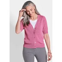 GOLDNER Strickjacke Damen Cardigan in Pink, Halbarm Kurzarm Jäckchen gestrickt, V-Ausschnitt, Raglanärmeln