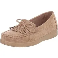 Ital-Design Eleganter Fransen-Schuh für Damen mit hohem Tragekomfort Slipper (91409690) Keilabsatz/Wedge Mokassins in Hellbraun