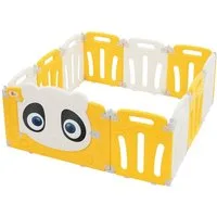Joyz Laufgitter Laufstall Baby Krabbelgitter faltbar Absperrgitter Zaun Babygitter, Kinderlaufstall 120×120 cm Weiß-Gelb Schutzgitter mit Tür und Lernuhr