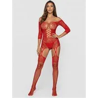 Elegant Love Bodystocking-Ouvert Sexy Netzstrumpfhose mit Ärmeln - Catsuit Dessous mit offenem Schritt Strumpfbody & Strumpfhose für Damen – Ausdrucksstarkes Design, S–XL