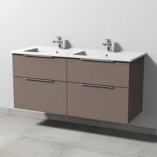 Sanipa 3way Keramik-Set Venticello Keramik-Doppelwaschtisch und Unterbau mit 4 Auszügen, Taupe-Matt UP3281T