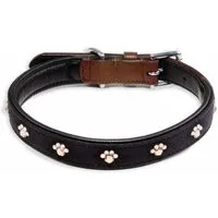 Monkimau Hunde-Halsband Hundehalsband aus Leder braun schwarz mit Pfoten glitzer Kristallen, Leder