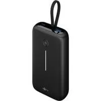 Powerbank 20.000 mAh, integriertes USB-C Kabel 13cm, 30 Watt schwarz, 20 Ah, 1x USB-A, 2x USB-C, PD, QC