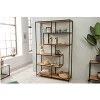 riess-ambiente Bücherregal SLIM LINE 185x114cm natur / schwarz, Einzelartikel 1-tlg., Wohnzimmer · Holzwerkstoff · Metall · mit Ablage · Industrial