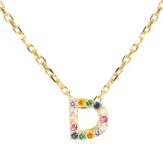 Luxenter Halskette aus 925er Sterlingsilber mit mehrfarbigen Zirkonias in 18K Gelbgold - Alphabet
