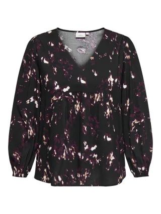 ONLY CARMAKOMA - CARINDIGO LIFE LS V-NECK TOP AOP BF Black - Gr. - 46