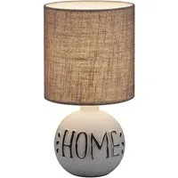 Reality Leuchten Schreibtischlampe Esna, Leuchtmittel wechselbar, E14Tischleuchte mit HOME-Schriftzug und Keramikfuß