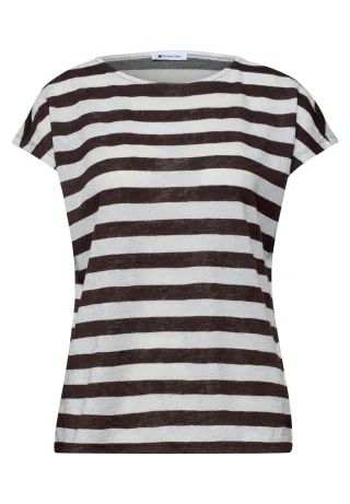 Street One - Dropped Shoulder Shirt mit Streifen und Glitzer espresso brown - Gr. - 40
