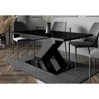 Home Collective Esstisch ausziehbar Tisch Küchentisch Esszimmertisch Ausziehtisch (Esszimmer Küche Wohnzimmer Esstisch erweiterbar), modernes Design mit X-Gestell, 140-180 x 80 cm Schwarz glänzend
