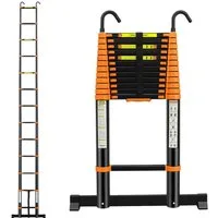 SunJas Teleskopleiter 5m Klappbare Ausziehleiter bis 150kg mit Rutschfesten Füßen (Klappleiter, Leiter Ausziehbar mit abnehmbaren Haken), Stehleiter, Haushaltsleiter, Außenleiter