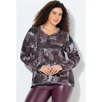 Ulla Popken Sweatshirt Sweatshirt Patchdruck V-Ausschnitt Langarm