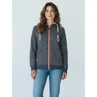 modAS Kapuzensweatjacke Damen Sweatjacke 40715 Streifen mit Kapuze - Gestreifte Freizeitjacke Modische Kapuzenbänder, Frontreißverschluss, Eingrifftaschen, Bündchen
