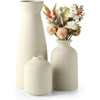 BlingBin Dekovase 3er-Set Keramik Vasen, Kleine Blumenvasen für Schnitt-/ Trockenblumen (3er Set, 3 St., Pampas-Vase: 21x8,3 cm,Klein Vase: 12,4x 6,8cm,Knospen Vase: 6,6x6,6cm), Dekorative für Pampasgras & Getrocknete Blumen, Für Regal,Tisch
