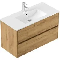 Lomadox Waschtisch LIVIGNO-02, 100cm breit, Keramikwaschbecken, Eiche