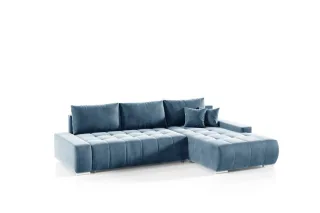 Ecksofa Sofa mit Schlaffunktion VOGAR Stoff Monolith Graublau Ottomane Rechts