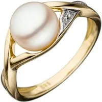 Schmuck Krone Goldring Damenring mit Süßwasser Perle weiß, 585 Gold, Gold 585