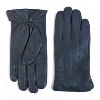 Herrenhandschuhe aus marineblauem italienischem Leder mit warmem Wollfutter, ideal für Winter, Reiten und Autofahren.