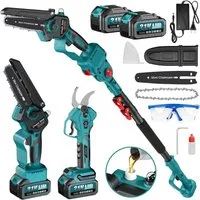 Bundviel Akku-Hochentaster 4-in-1 Bürstenloser Elektro-Kettensäge Teleskop Akku Gartenschere, bis 23,5 m Arbeitshöhe, mit 2× 4000mAh Akku, für Garten Äste Obstgärten