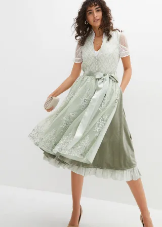 bonprix Dirndl mit Jacquard und Stickerei (2-tlg.Set), grün, Gr.48, Hochwertiges Dirndl aus edlem Jacquard mit dekorativer Knopfleiste und hübscher Stickerei, aus Samt