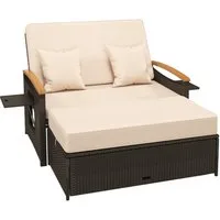 COSTWAY Loungebett, outdoor, Rattan, 2-Personen, Gartenliege mit verstellbarer Rückenlehne