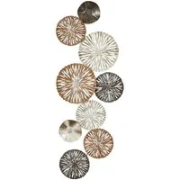 Levandeo® Metallbild, 3D Wandbild 33x87cm Ringe Kreise Metall Braun Gold Deko Teller