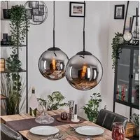 hofstein Hängeleuchte Hängelampe aus Metall/Glas in Schwarz/Chormfarben/Rauchfarben, ohne Leuchtmittel, Leuchte im Retro/Vintage-Design mit Glasschirmen (30 cm), 1xE27